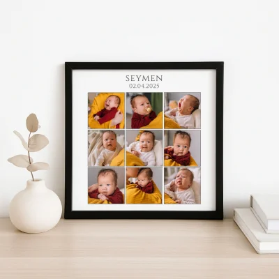 İsimli ve Tarihli 9 Fotoğraflı Bebek Çerçevesi