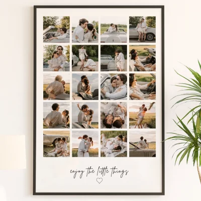 Kişiye Özel 20 Kareli Kalpli Kolaj “Enjoy the Little Things” Temalı - 30x50cm