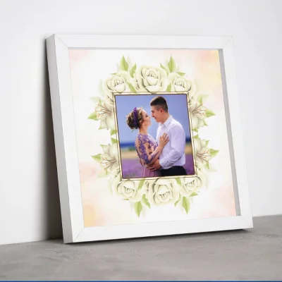 Kişiye Özel Fotoğraflı Desenli Beyaz Çerçeve