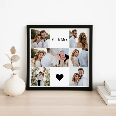 Mr & Mrs Yazılı 7 Fotoğraflı Kalpli Çerçeve