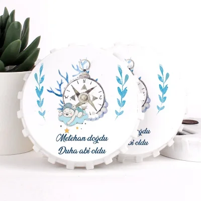 Pusula Temalı Açacaklı Erkek Bebek Magneti