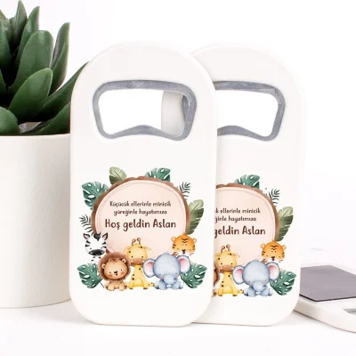 Safari Hayvanlar Temalı Açacaklı Erkek Bebek Magneti